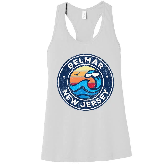 Belmar New Jersey Nj Vintage Nautical Waves Design Women's Racerback Tank