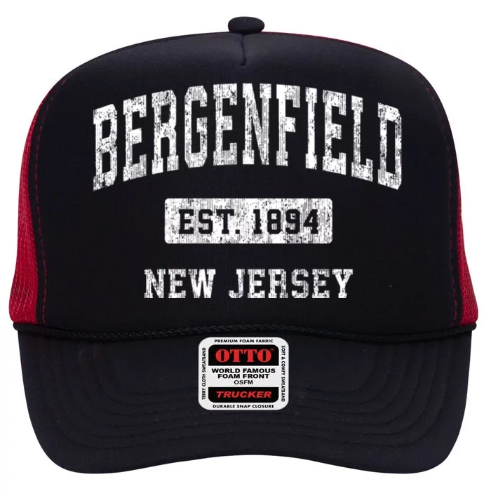 Bergenfield New Jersey Nj Vintage Sports High Crown Mesh Trucker Hat