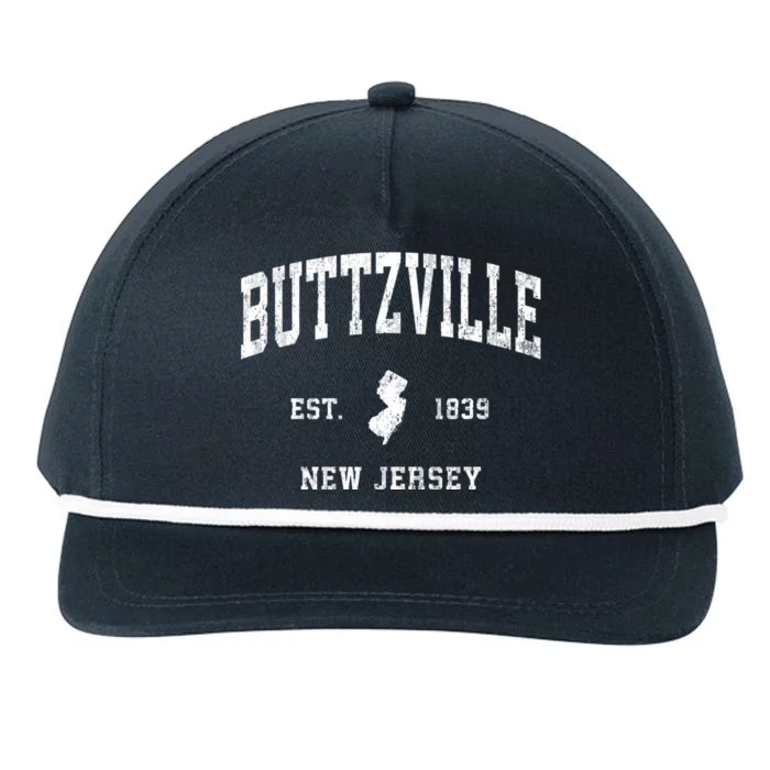 Buttzville New Jersey Nj Vintage Athletic Black Sports Snapback Five-Panel Rope Hat