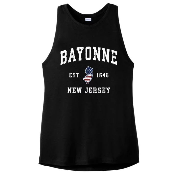 Bayonne New Jersey Nj Vintage American Flag Sports Design Ladies Tri-Blend Wicking Tank