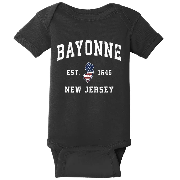 Bayonne New Jersey Nj Vintage American Flag Sports Design Baby Bodysuit