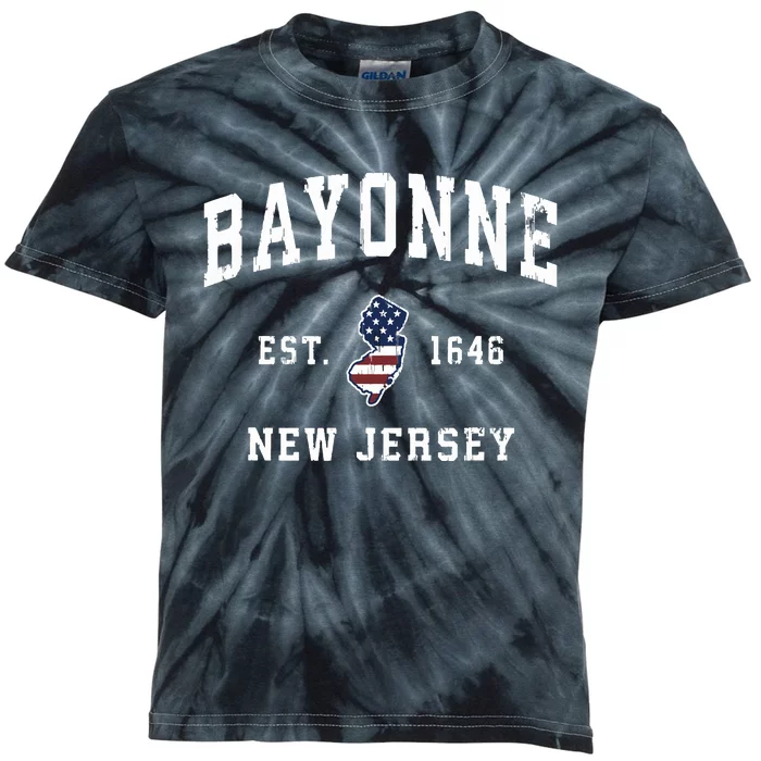 Bayonne New Jersey Nj Vintage American Flag Sports Design Kids Tie-Dye T-Shirt