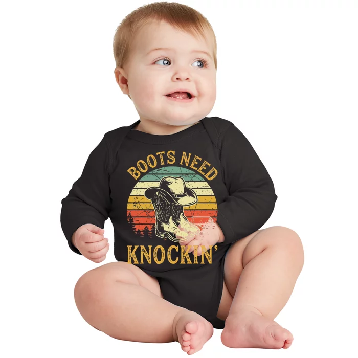 Boots Need Knockin Country Music Lover Baby Long Sleeve Bodysuit