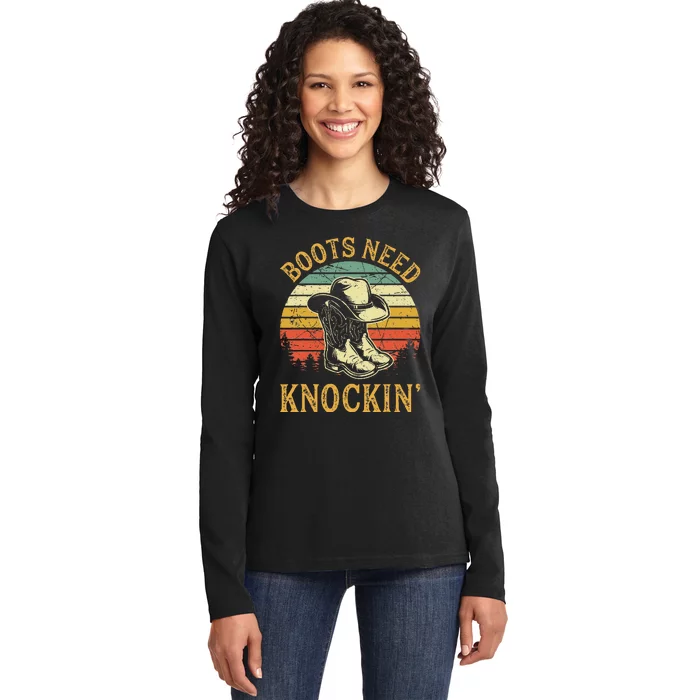 Boots Need Knockin Country Music Lover Ladies Long Sleeve Shirt