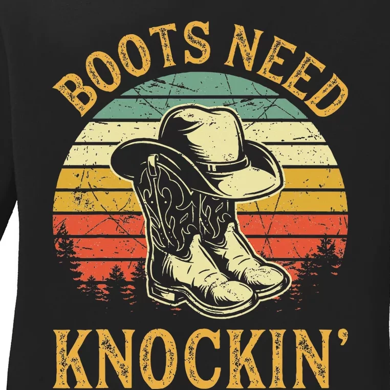 Boots Need Knockin Country Music Lover Ladies Long Sleeve Shirt