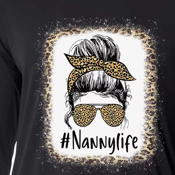 Bleached Nanny Life Messy Hair Bun Leopard Mother's Day Cooling Performance Long Sleeve Crew