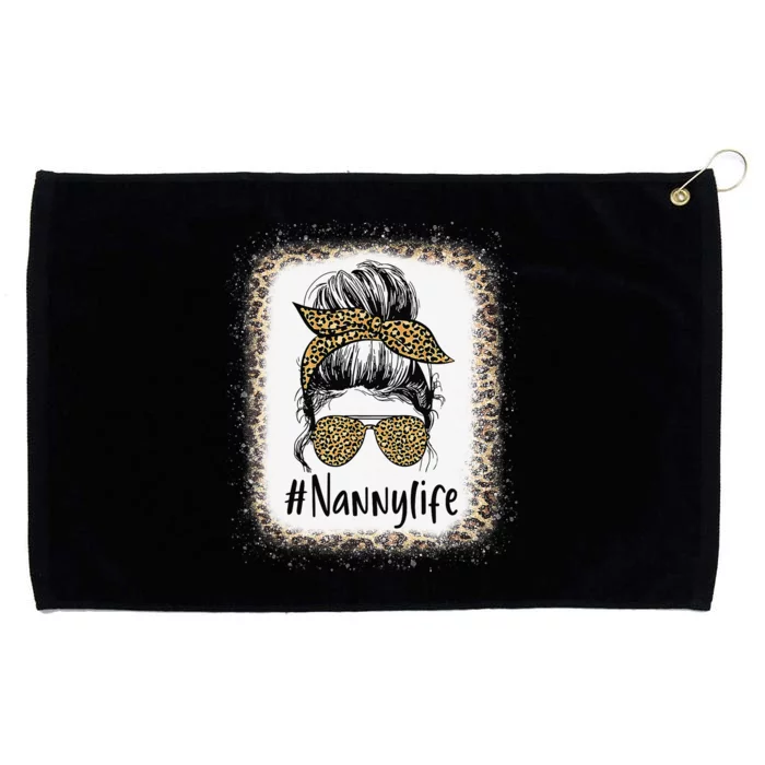 Bleached Nanny Life Messy Hair Bun Leopard Mother's Day Grommeted Golf Towel