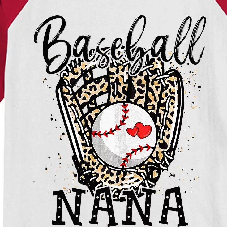 Baseball Nana Leopard Game Day Baseball Lover Mothers Day Kids Colorblock Raglan Jersey