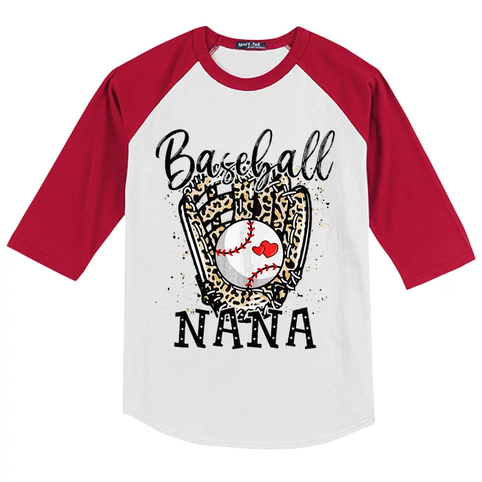 Baseball Nana Leopard Game Day Baseball Lover Mothers Day Kids Colorblock Raglan Jersey