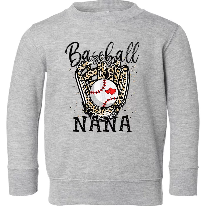 Baseball Nana Leopard Game Day Baseball Lover Mothers Day Toddler Sweatshirt