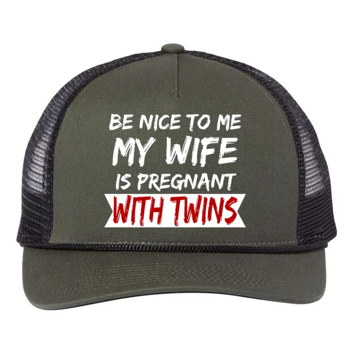 Be Nice My Wife Is Pregnant With Twins Gift Retro Rope Trucker Hat Cap