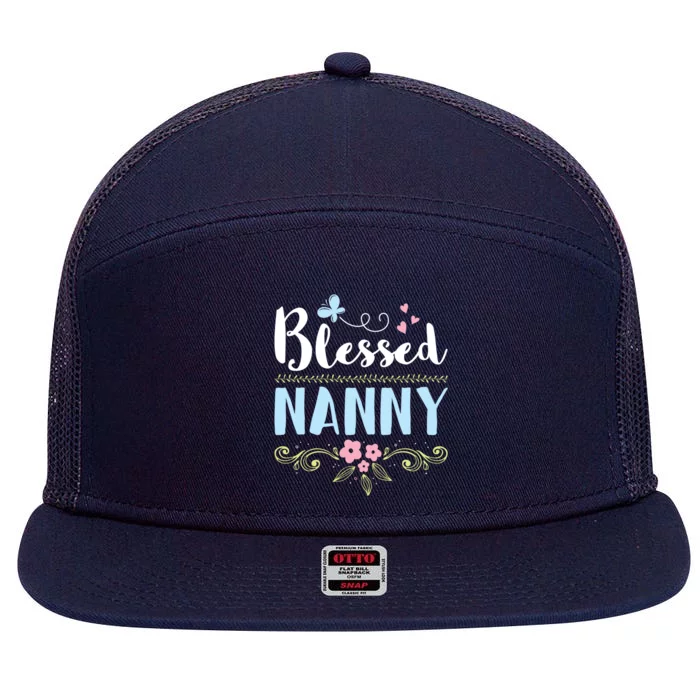 Blessed Nanny Nannies Sitter Gift 7 Panel Mesh Trucker Snapback Hat