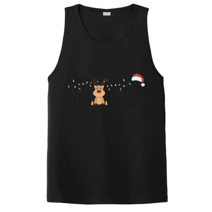 Bleached NICU Nurse Christmas Reindeer Xmas Lights Gift Performance Tank