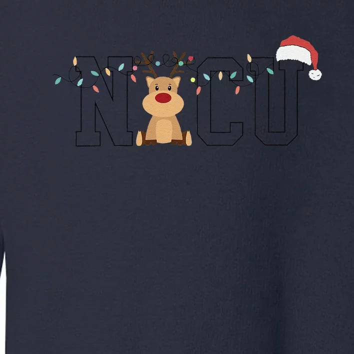 Bleached NICU Nurse Christmas Reindeer Xmas Lights Gift Toddler Sweatshirt