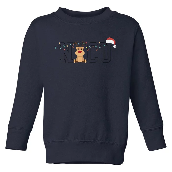 Bleached NICU Nurse Christmas Reindeer Xmas Lights Gift Toddler Sweatshirt