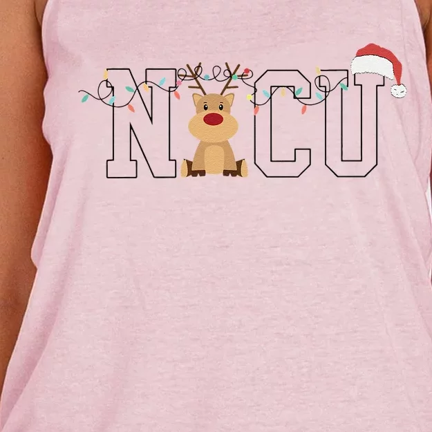 Bleached NICU Nurse Christmas Reindeer Xmas Lights Gift Women's Knotted Racerback Tank