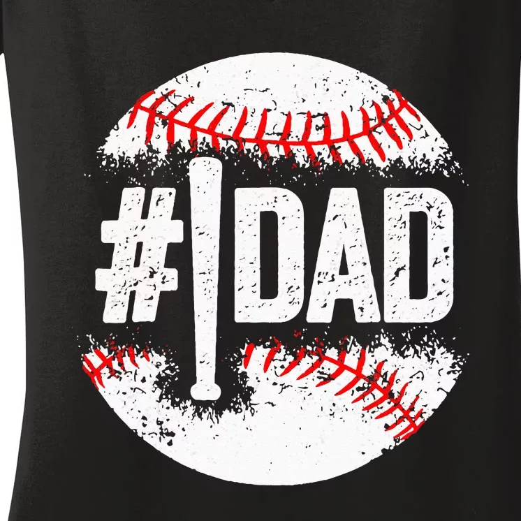 Baseball Number One Daddy Son Baseball Fathers Day Women's V-Neck T-Shirt