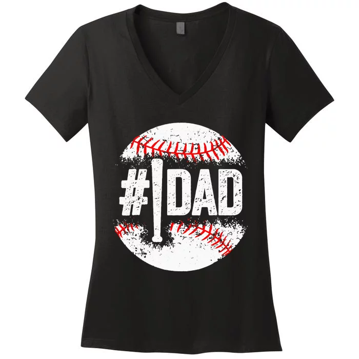 Baseball Number One Daddy Son Baseball Fathers Day Women's V-Neck T-Shirt