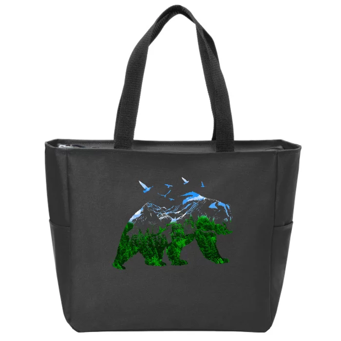 Bear Nature Outdoor Mountains Forest Trees Bear Wildlife Zip Tote Bag