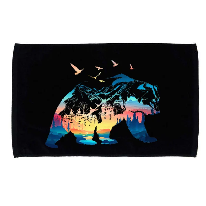 Bear Nature Outdoor Mountains Forest Trees Bear Wildlife Microfiber Hand Towel