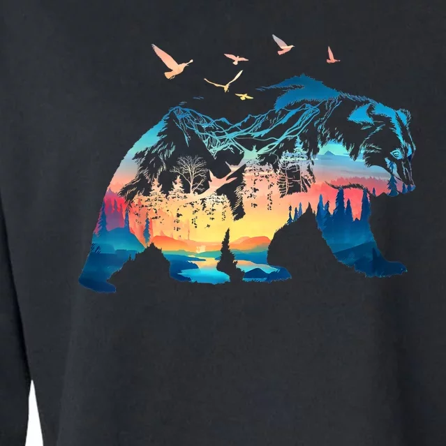 Bear Nature Outdoor Mountains Forest Trees Bear Wildlife Cropped Pullover Crew