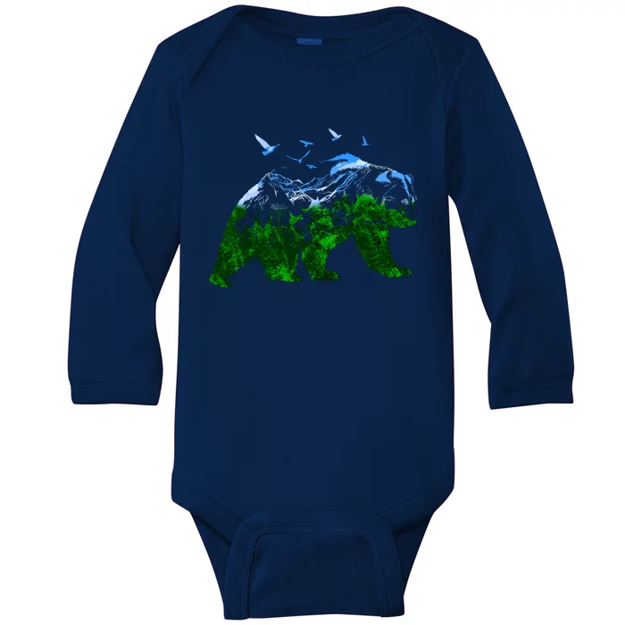 Bear Nature Outdoor Mountains Forest Trees Bear Wildlife Baby Long Sleeve Bodysuit