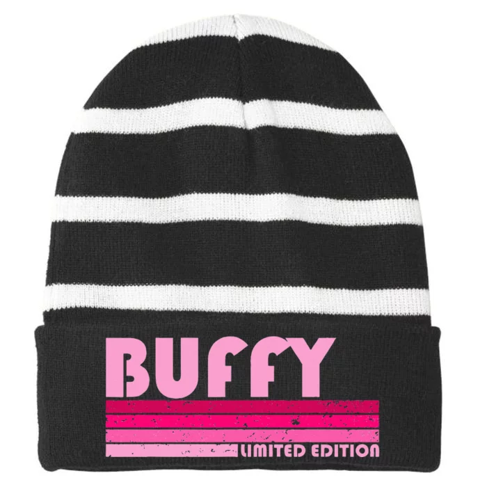 BUFFY Name Personalized Retro Vintage 80s 90s Birthday Striped Beanie with Solid Band