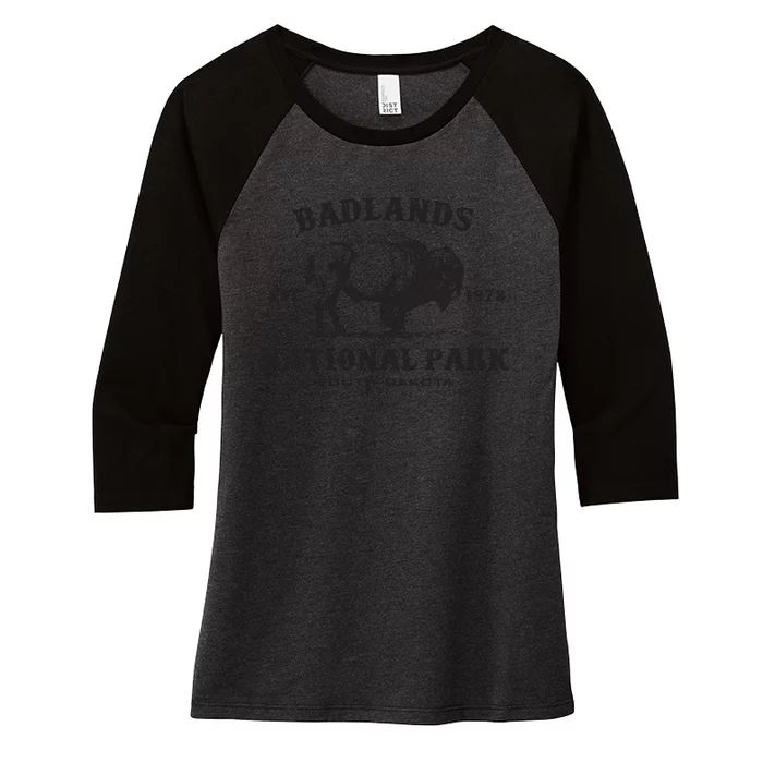 Badlands National Park South Dakota American Bison Souvenir Women's Tri-Blend 3/4-Sleeve Raglan Shirt