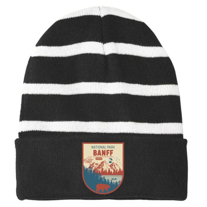 Banff National Park CanadaS Badge Striped Beanie with Solid Band