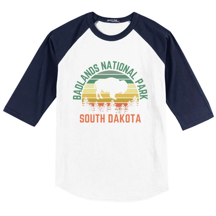 Badlands National Park South Dakota Buffalo Retro Sunset Baseball Sleeve Shirt