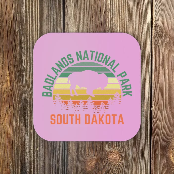 Badlands National Park South Dakota Buffalo Retro Sunset Coaster