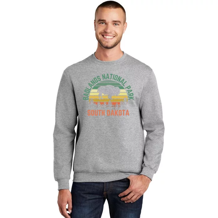 Badlands National Park South Dakota Buffalo Retro Sunset Tall Sweatshirt