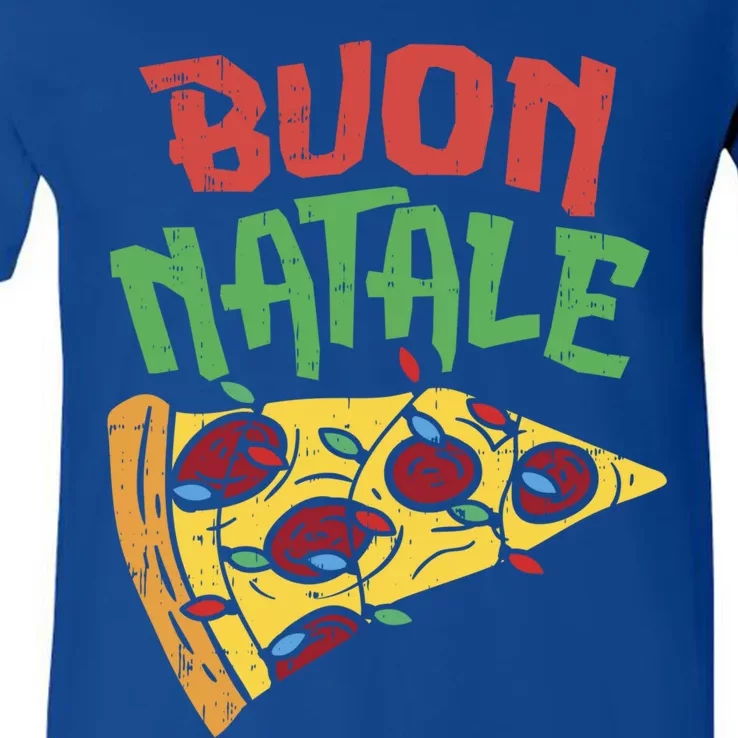 Buon Natale Pizza Funny Italian Christmas Lights Gift Cute Gift V-Neck T-Shirt