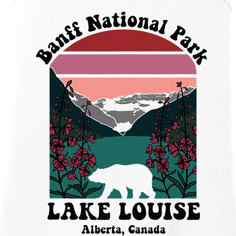 Banff National Park Lake Louise Retro Floral Mountain Ladies Essential Tank