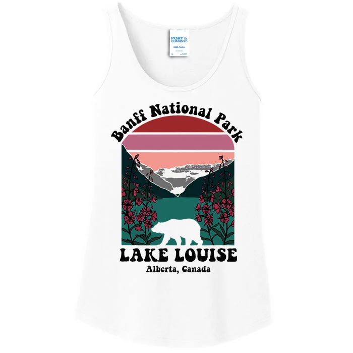 Banff National Park Lake Louise Retro Floral Mountain Ladies Essential Tank