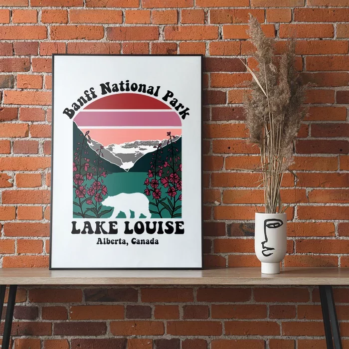 Banff National Park Lake Louise Retro Floral Mountain Poster