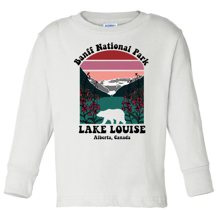 Banff National Park Lake Louise Retro Floral Mountain Toddler Long Sleeve Shirt