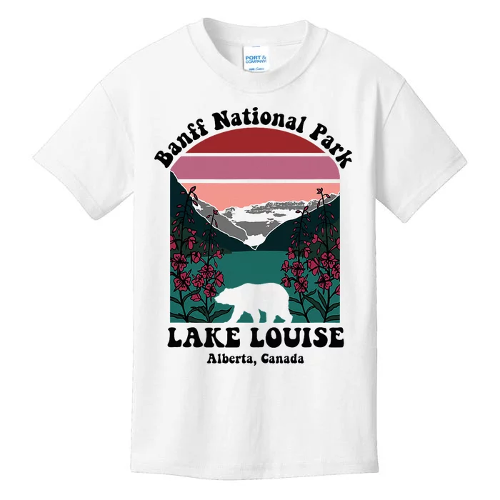 Banff National Park Lake Louise Retro Floral Mountain Kids T-Shirt