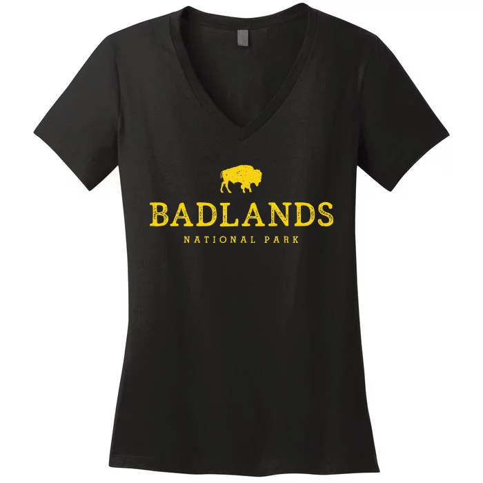 Badlands National Park Bison South Dakota Buffalo Souvenir Women's V-Neck T-Shirt