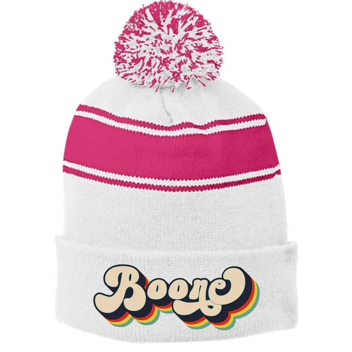 Boone Name Personalized Surname First Name Boone Stripe Pom Pom Beanie