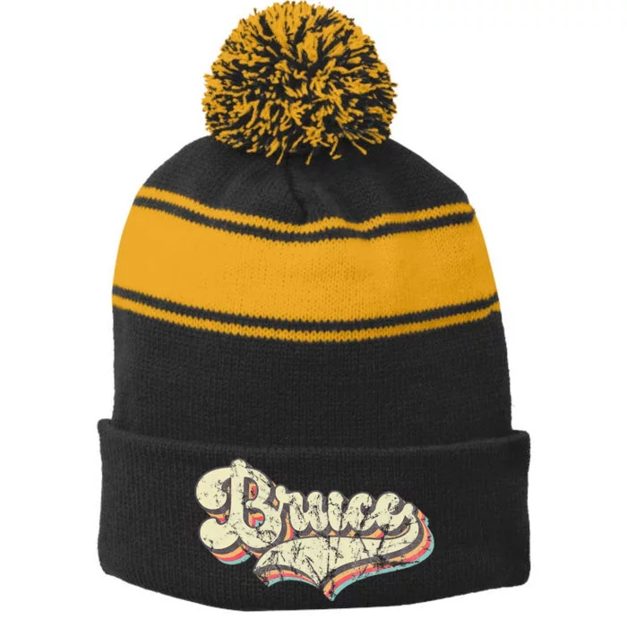 Bruce Name Personalized Stripe Pom Pom Beanie