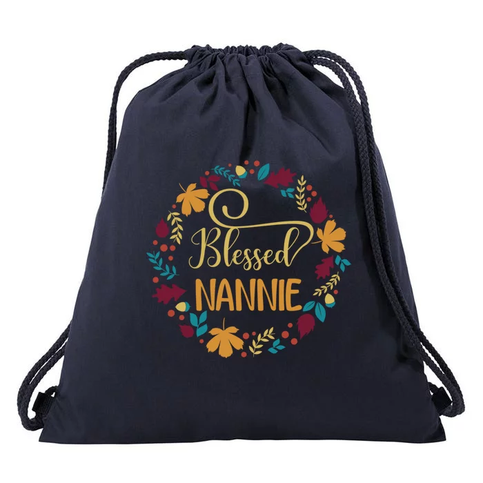 Blessed Nannie Pumpkin Leopard Thankful Grateful Gift Drawstring Bag