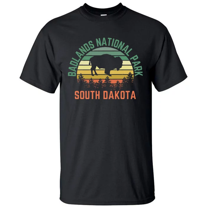 Badlands National Park South Dakota Buffalo Retro Sunset Tall T-Shirt