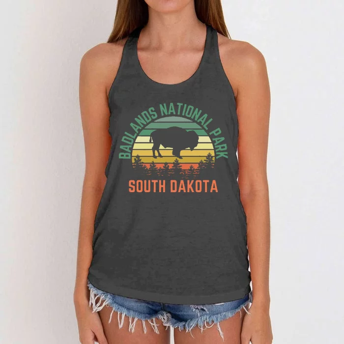 Badlands National Park South Dakota Buffalo Retro Sunset Women's Knotted Racerback Tank