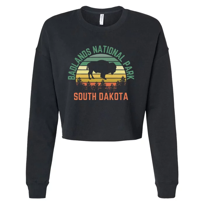 Badlands National Park South Dakota Buffalo Retro Sunset Cropped Pullover Crew