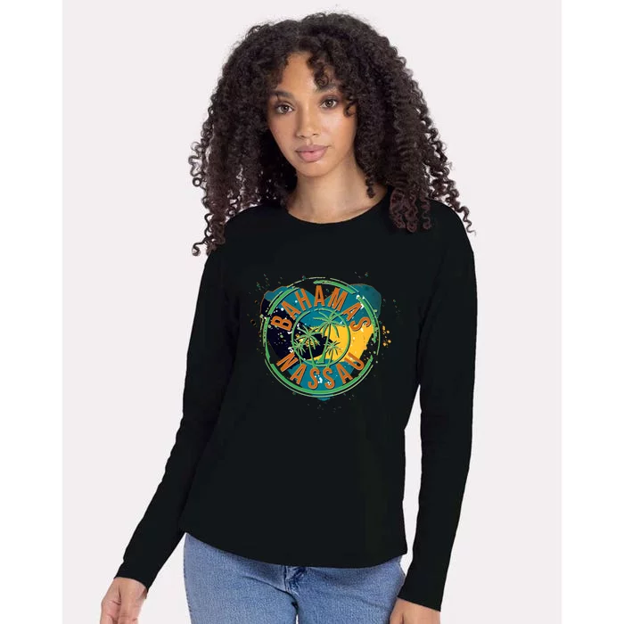 Bahamas Nassau Paint Stamp Emblem Womens Cotton Relaxed Long Sleeve T-Shirt