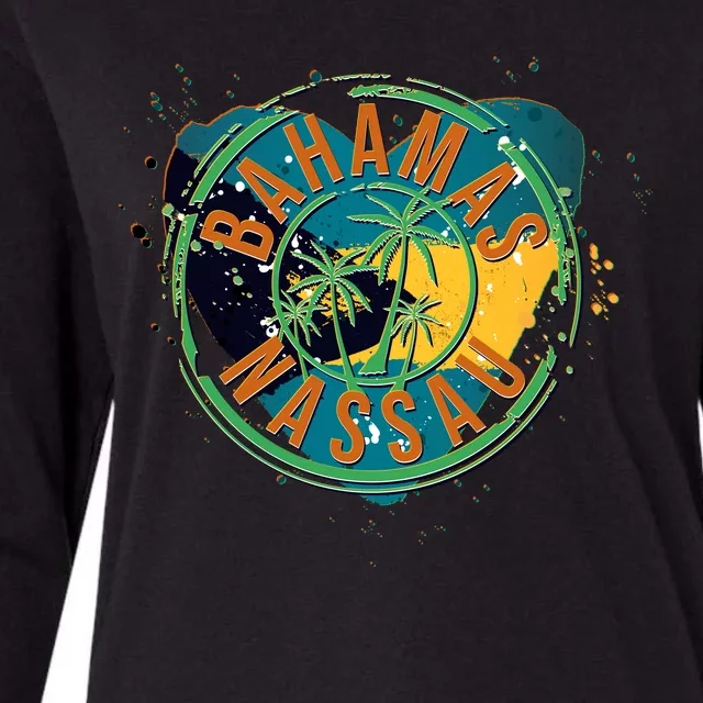 Bahamas Nassau Paint Stamp Emblem Womens Cotton Relaxed Long Sleeve T-Shirt