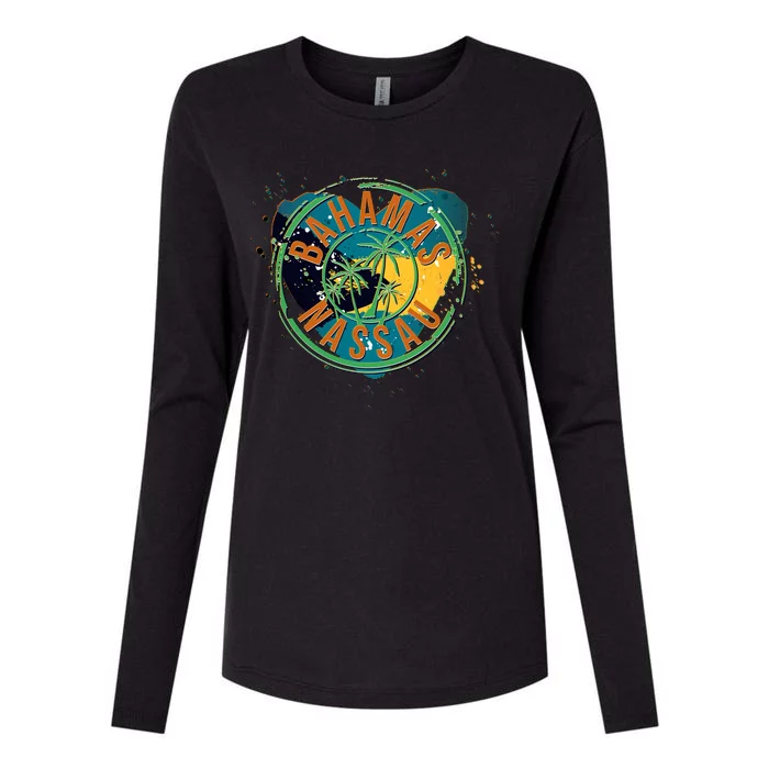 Bahamas Nassau Paint Stamp Emblem Womens Cotton Relaxed Long Sleeve T-Shirt