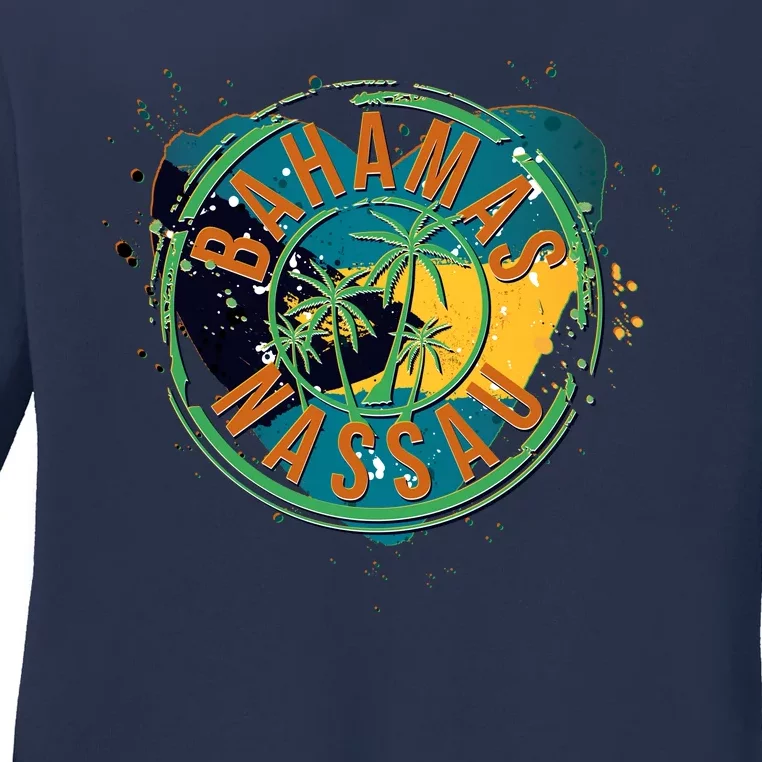 Bahamas Nassau Paint Stamp Emblem Ladies Long Sleeve Shirt