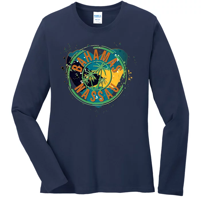 Bahamas Nassau Paint Stamp Emblem Ladies Long Sleeve Shirt